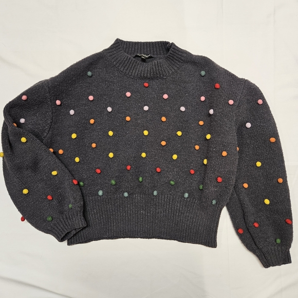 DAVI & DANI Sweaters - Women’s Dark Gray Pom-Pom Crewneck Sweater